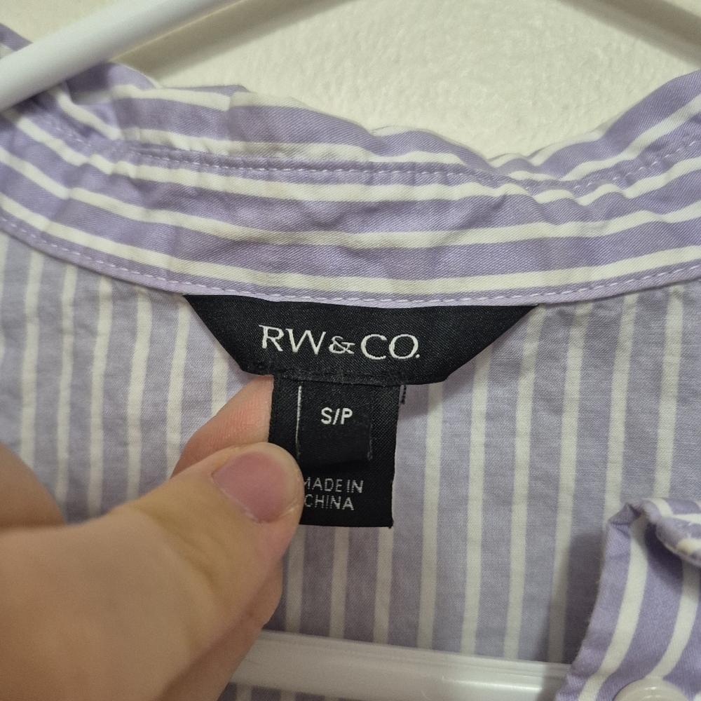 RW&CO Women's Purple White Striped Button Down Blouse With Puff Sleeves Size S - Picture 6 of 8